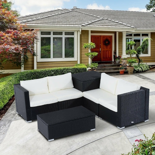 Outsunny 4pc Rattan Wicker Set Garden Sectional Furniture Storage
